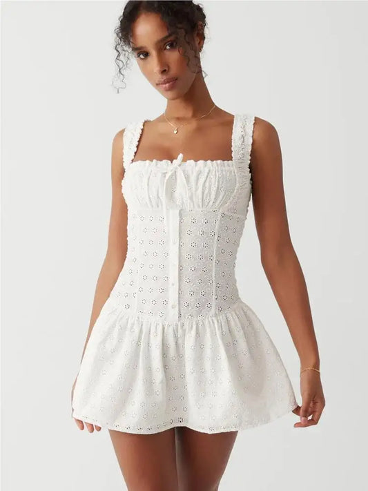 Floral Eyelet Lace Dress for Summer Weddings