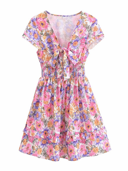 Summer Dresses- Garden Party Essential Romantic Floral A-Line Sundress- Pink- Chuzko Women Clothing