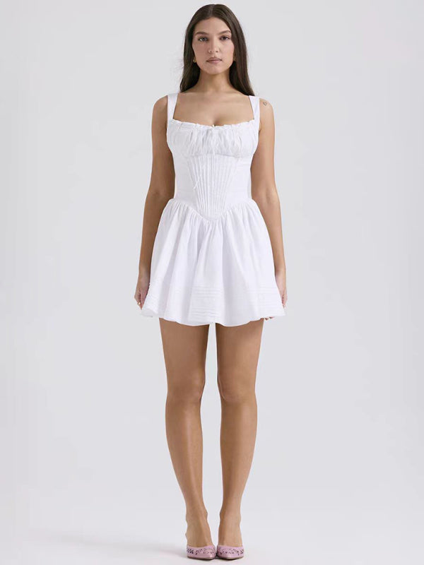 Summer Dresses- Garden Party Women's Floral Cami Mini Dress with Drop Waist- - Chuzko Women Clothing