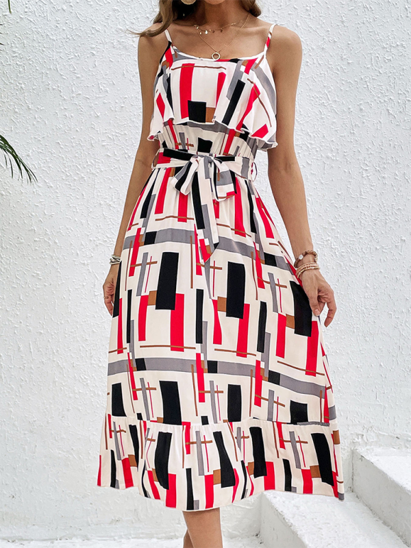 Summer Dresses- Geometric Stripe Midi Dress – Your Go-To for Spring and Summer- - Chuzko Women Clothing