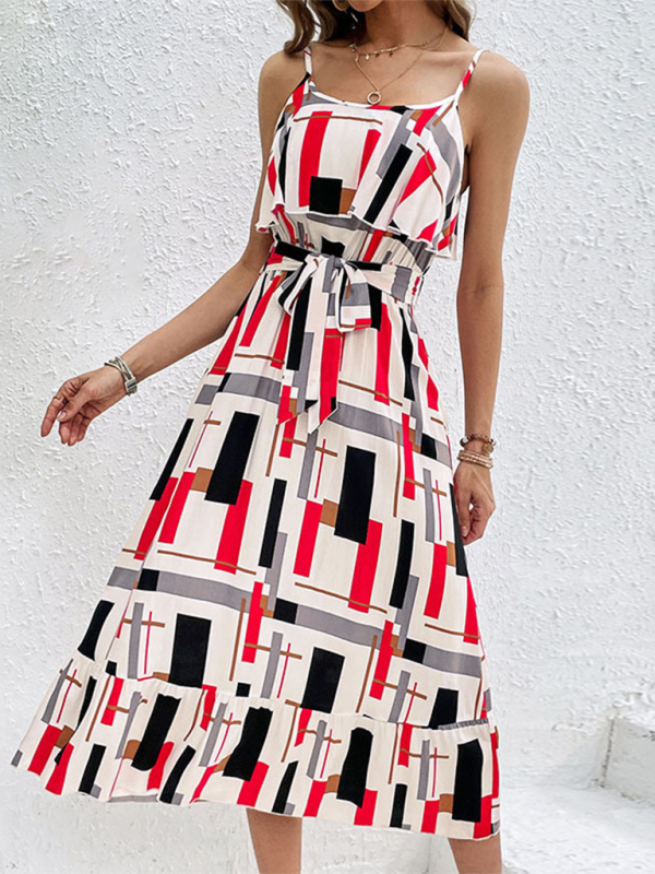 Summer Dresses- Geometric Stripe Midi Dress – Your Go-To for Spring and Summer- - Chuzko Women Clothing
