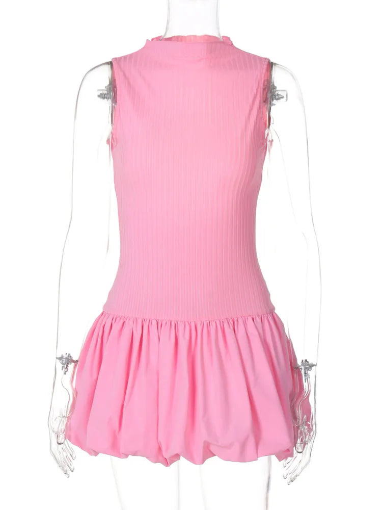 Summer Dresses- Pink Ruffle Hem Party Dress- - Chuzko Women Clothing
