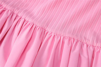 Summer Dresses- Pink Ruffle Hem Party Dress- - Chuzko Women Clothing