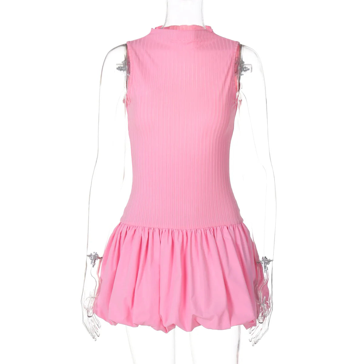 Summer Dresses- Pink Ruffle Hem Party Dress- Pink- Chuzko Women Clothing