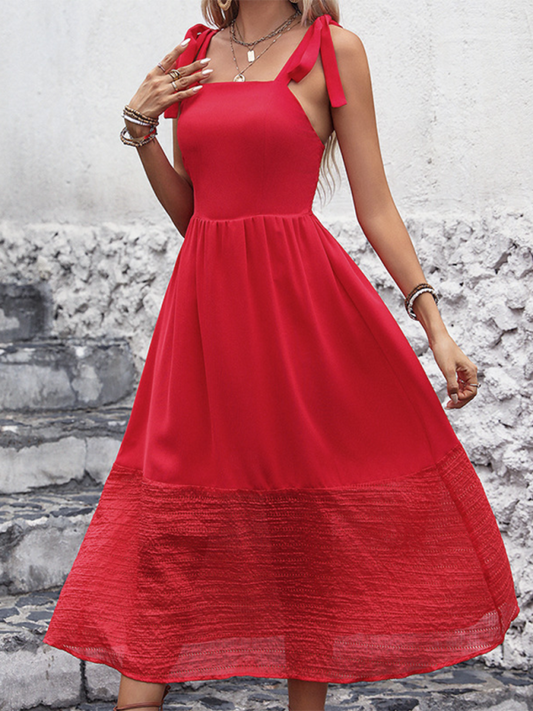 Summer Dresses- Romantic Red Midi Dress for Every Festive Gathering- Red- Chuzko Women Clothing