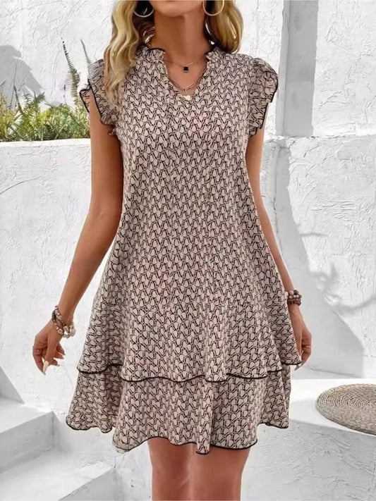 Summer Dresses- Summer Layered Loose Fit Dress in Geo Print- - Chuzko Women Clothing