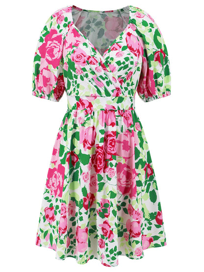 Summer Romance Mini robe trapèze florale avec manches bouffantes pour femme 