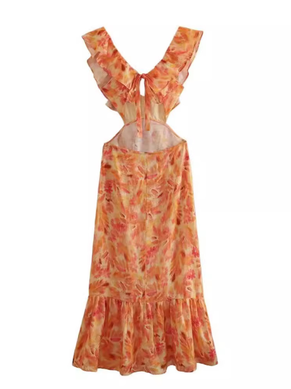 Summer Dresses- Summer Weddings Floral Print Backless Midi Dress- - Chuzko Women Clothing
