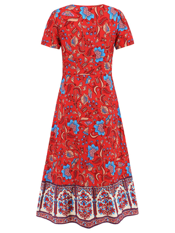 Sunny Season Style A-Line Surplice V-Neck Midi Dress with Florals