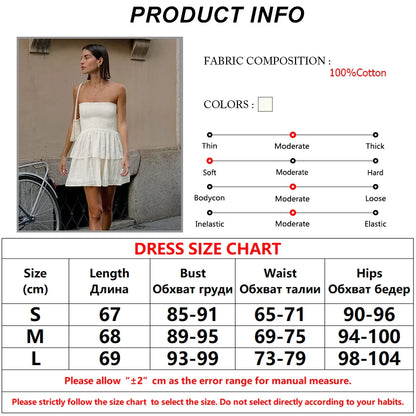 Summer Dresses- Textured Cotton Layered Tube Mini Dress- - Chuzko Women Clothing