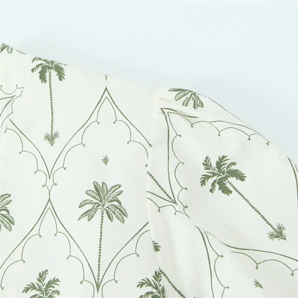Summer Dresses- Tropical Palm Print Belt-Tie Dress for Sunny Days- - Chuzko Women Clothing