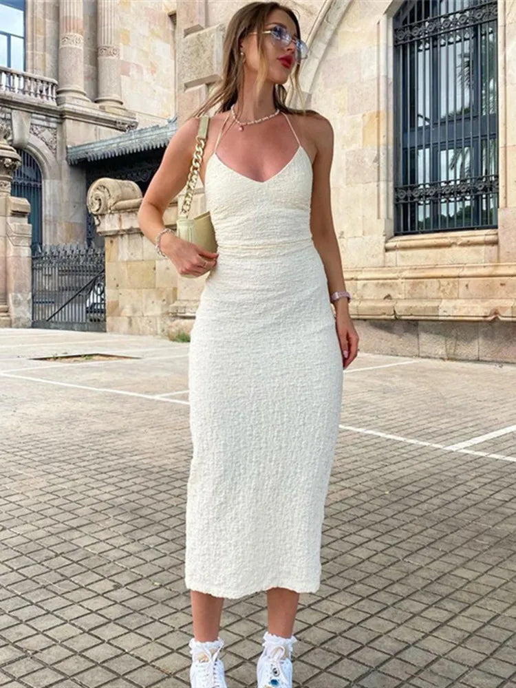 Summer Dresses- Women Multi-Strap Sheath Dress with Unique Back Design- White- Chuzko Women Clothing