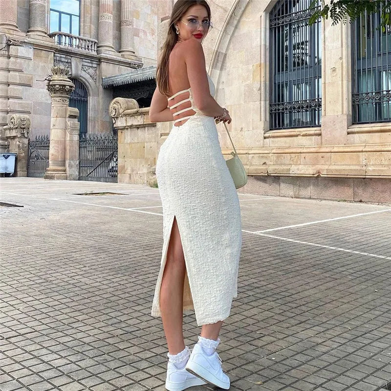 Summer Dresses- Women Multi-Strap Sheath Dress with Unique Back Design- - Chuzko Women Clothing