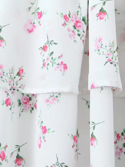 Robe d'été trapèze superposée à fleurs pour femmes avec épaule nouée