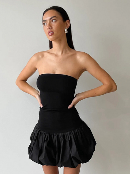 Summer Dresses- Women's Strapless Dropped-Waist Tube Dress- Black- Chuzko Women Clothing