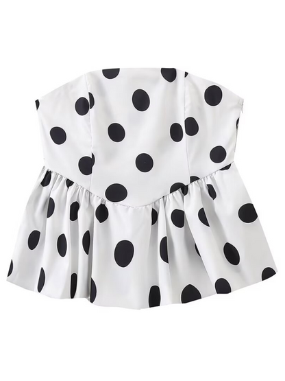 Summer Outfits- Festive Polka Dot Peplum Tube Top & Pleated Mini Skirt- - Chuzko Women Clothing