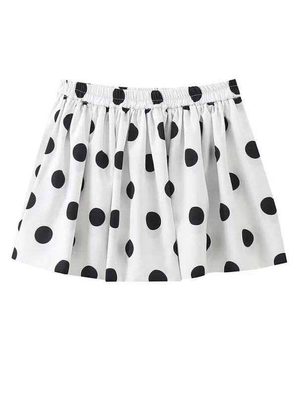 Summer Outfits- Festive Polka Dot Peplum Tube Top & Pleated Mini Skirt- - Chuzko Women Clothing