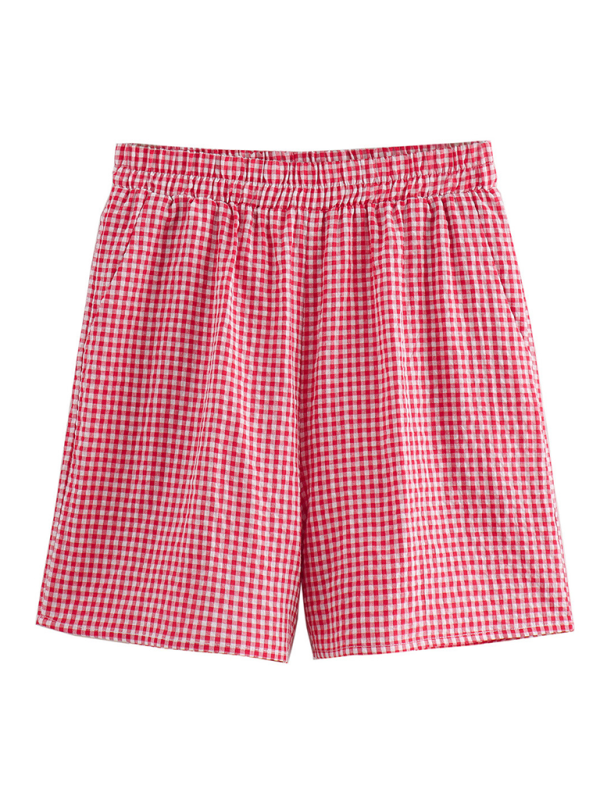 Summer Outfits- Lounge Wear Gingham Lace-Up Top & Shorts for Women's Summer- - Chuzko Women Clothing