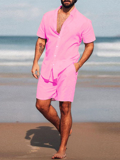 Men's Cotton Summer Outfit with Shirt & Shorts