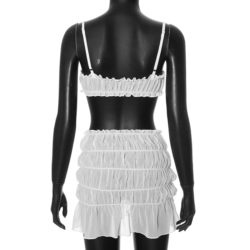 See-Through Ruched Mini Skirt & Cami for Summer Fun