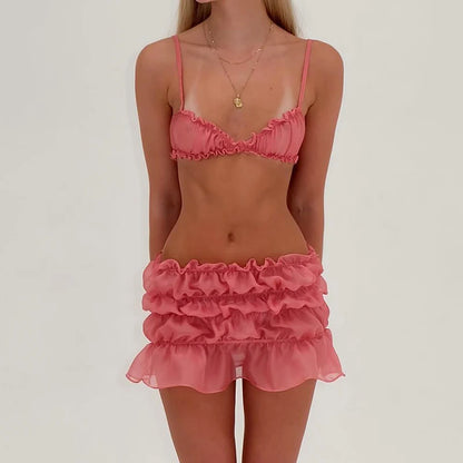 See-Through Ruched Mini Skirt & Cami for Summer Fun