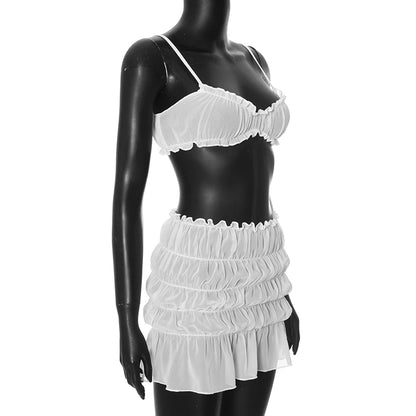 See-Through Ruched Mini Skirt & Cami for Summer Fun