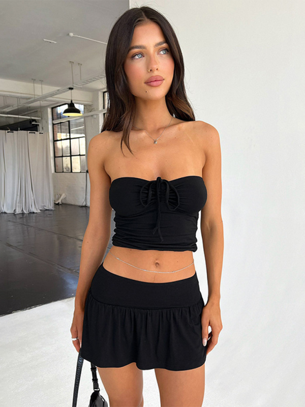 Summer Outfits- Strapless Top and Mini Skirt - Summer Bandeau Set- - Chuzko Women Clothing