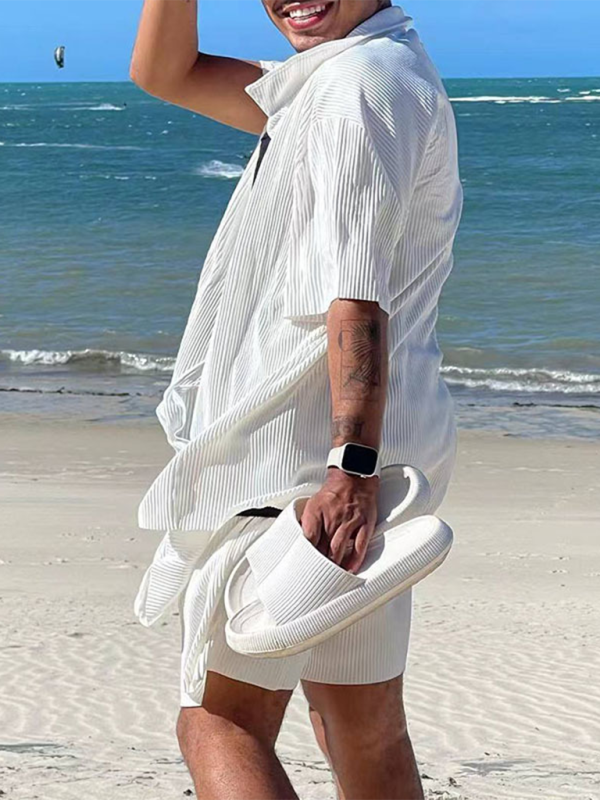 Textured Men's Shirt & Shorts Set for Summer Adventures