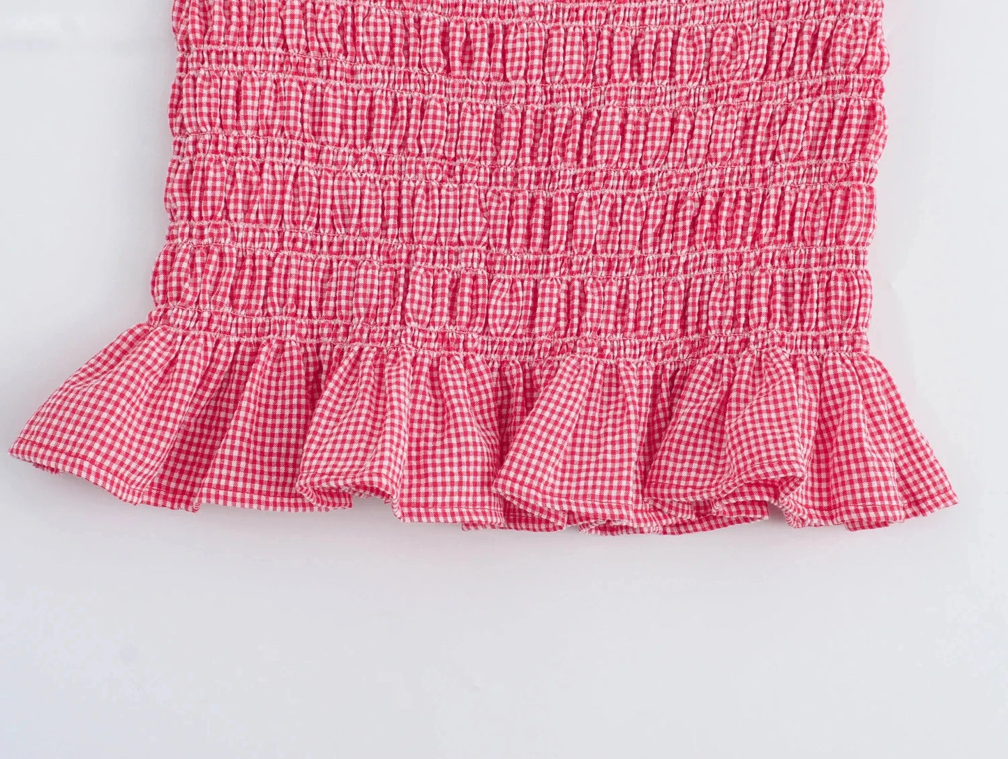 Summer Outfits- Women Playful Gingham Ruched Cami & Frilled Mini Skirt- - Chuzko Women Clothing