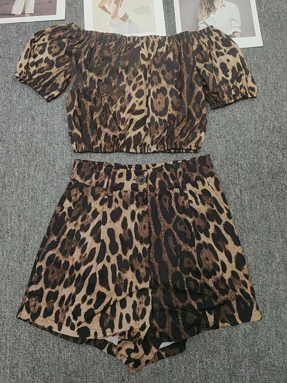 Summer Outfits- Women's Animal Print Summer Set with Crop Top & Shorts- 1- Chuzko Women Clothing
