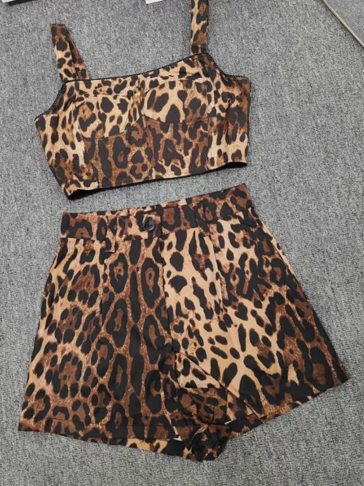 Summer Outfits- Women's Animal Print Summer Set with Crop Top & Shorts- multi- Chuzko Women Clothing