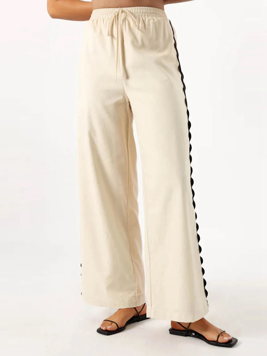 Set aus Camisole-Top und Hose mit Schößchen und Zickzack-Kontrast für Damen