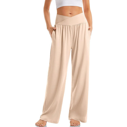 Summer Pants- Essential Casual Wide-Leg Pants for Everyday Comfy- Beige- Chuzko Women Clothing