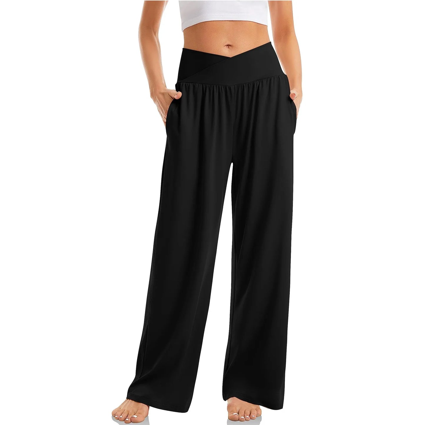 Summer Pants- Essential Casual Wide-Leg Pants for Everyday Comfy- Black- Chuzko Women Clothing