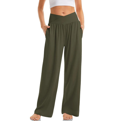 Summer Pants- Essential Casual Wide-Leg Pants for Everyday Comfy- Army Green- Chuzko Women Clothing