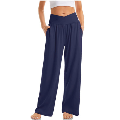 Summer Pants- Essential Casual Wide-Leg Pants for Everyday Comfy- Navy- Chuzko Women Clothing