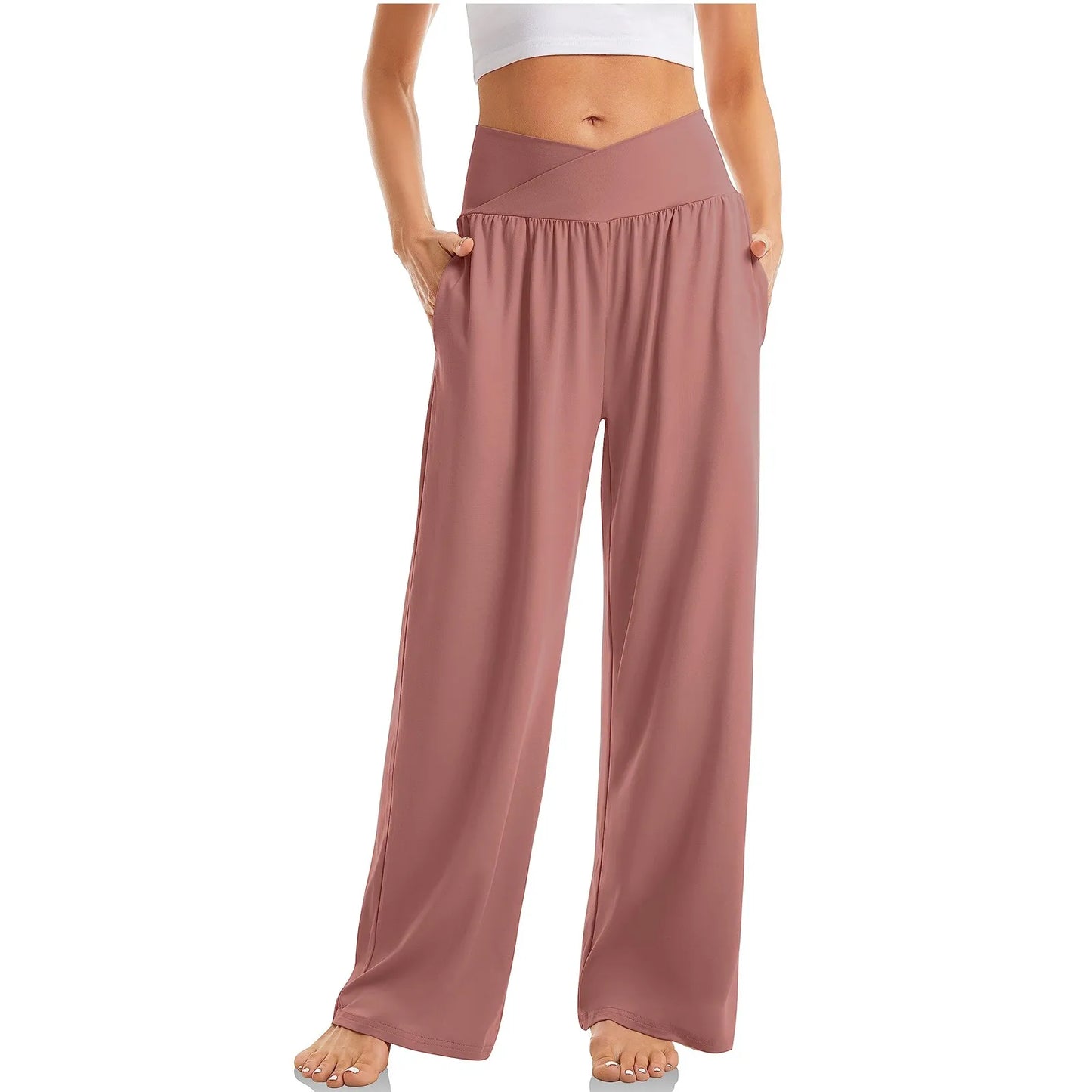 Summer Pants- Essential Casual Wide-Leg Pants for Everyday Comfy- Pink- Chuzko Women Clothing