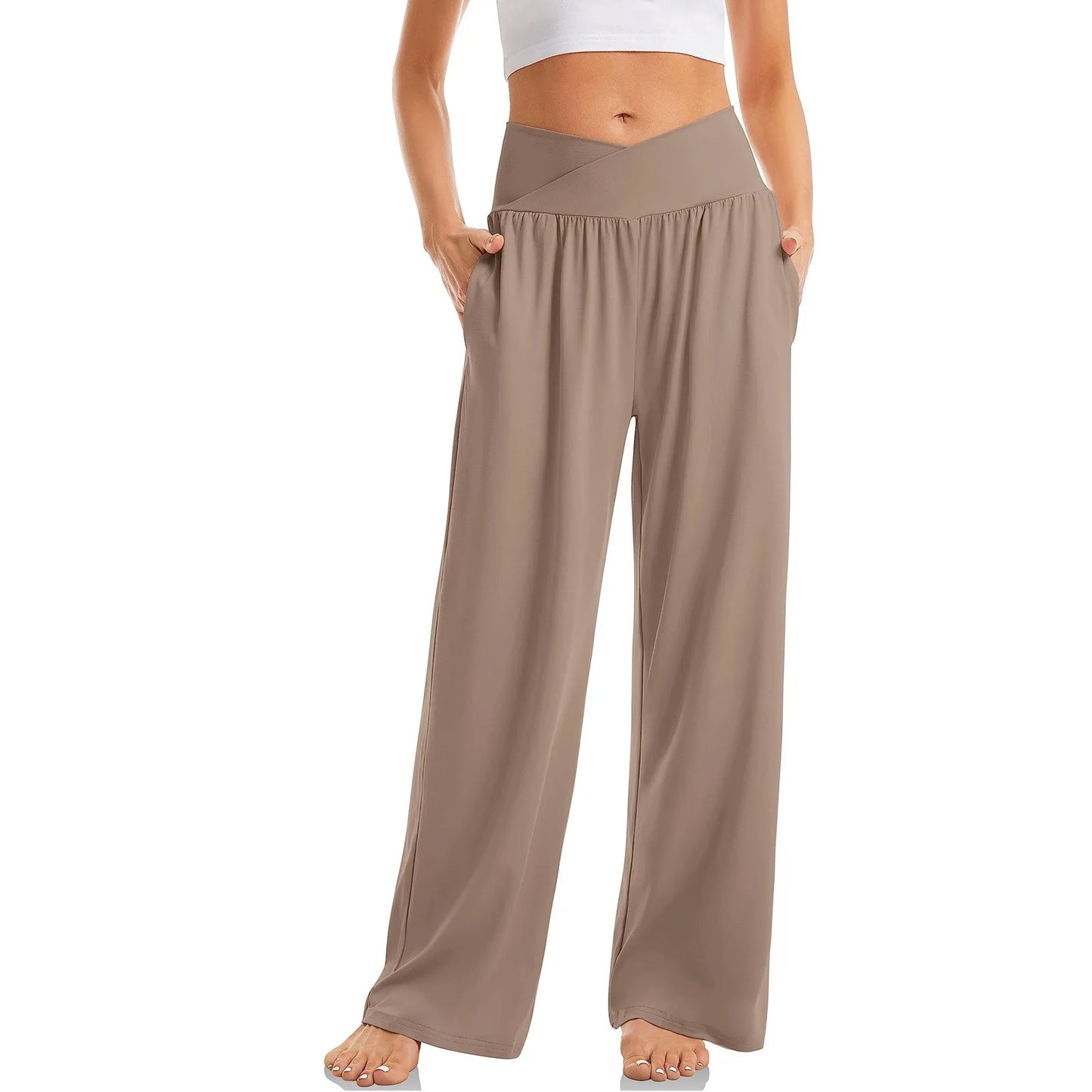 Summer Pants- Essential Casual Wide-Leg Pants for Everyday Comfy- Coffee- Chuzko Women Clothing