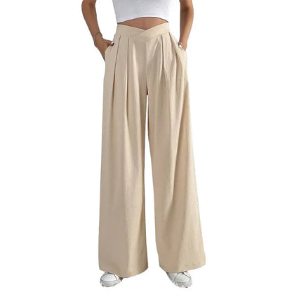 Summer Pants- Women Elegant Pleated Wide-Leg Trousers for Any Season- - Chuzko Women Clothing