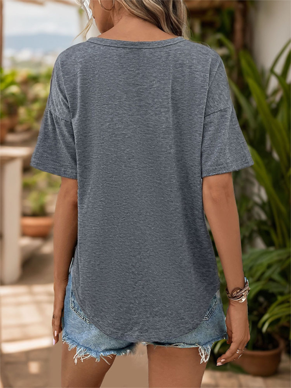 Summer T-Shirts- Essential Women's Half-Buttoned Henley Tee - Everyday T-Shirt- - Chuzko Women Clothing