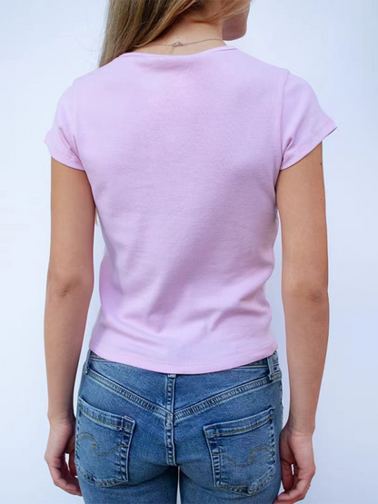 Summer Sail Damen-T-Shirt mit Boot-Print und kurzen Ärmeln in Unifarben