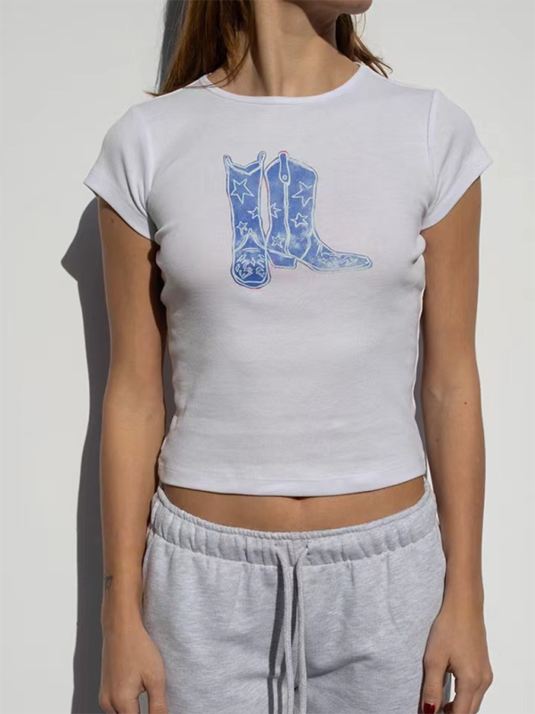Summer Sail Damen-T-Shirt mit Boot-Print und kurzen Ärmeln in Unifarben