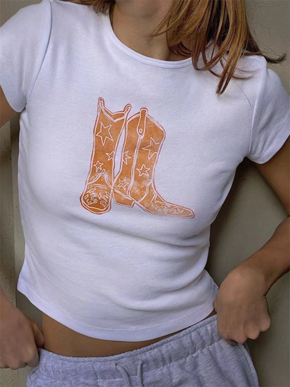 Summer Sail T-shirt à manches courtes imprimé bateaux pour femme en couleurs unies
