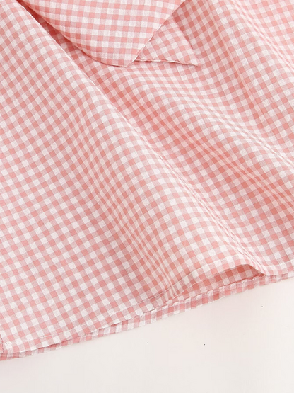Summer Tops- Women's Gingham Ruffle Collar Blouse with Bow Detail- - Chuzko Women Clothing