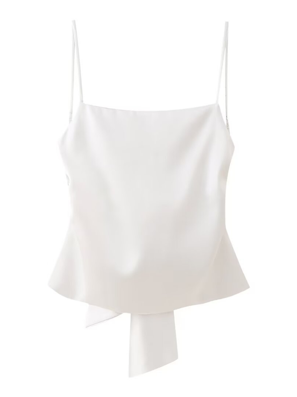Summer Tops- Women's Satin Camisole with Bowknot Back- White- Chuzko Women Clothing