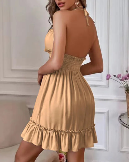 Sundresses- Summer Romance Halter Sundress with Smocked Waistband- - Chuzko Women Clothing