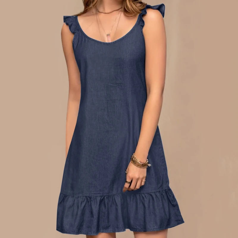 Sundresses- Women Cute Little Dress in Soft Cotton Blend- Dark Blue- Chuzko Women Clothing