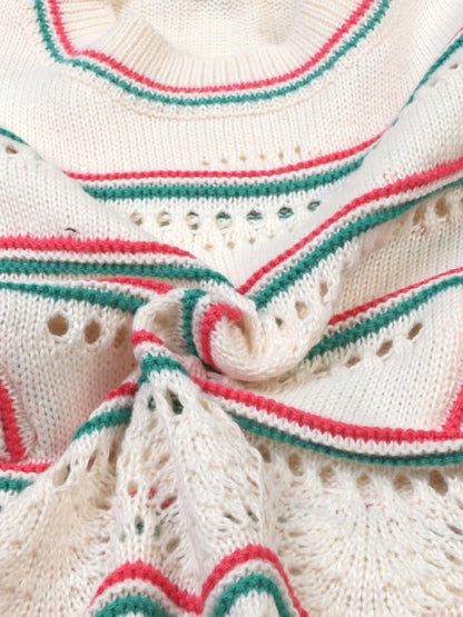 Sweaters- Casual Hollow Stripe Knitting Sweater for Women- - Chuzko Women Clothing
