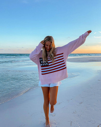 Sweaters- Liberty Layers July 4th Oversized Patriot Sweater for Women- - Chuzko Women Clothing