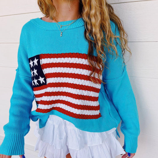 Sweaters- Liberty Layers July 4th Oversized Patriot Sweater for Women- - Chuzko Women Clothing